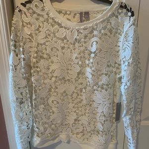 Chelsea28 Ivory See-Thru Stitched Top